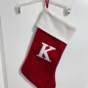 Red and White K Christmas Stocking